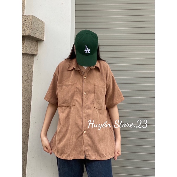 Áo sơ mi nhung tăm tay ngắn , Áo sơ mi ngắn tay freesize