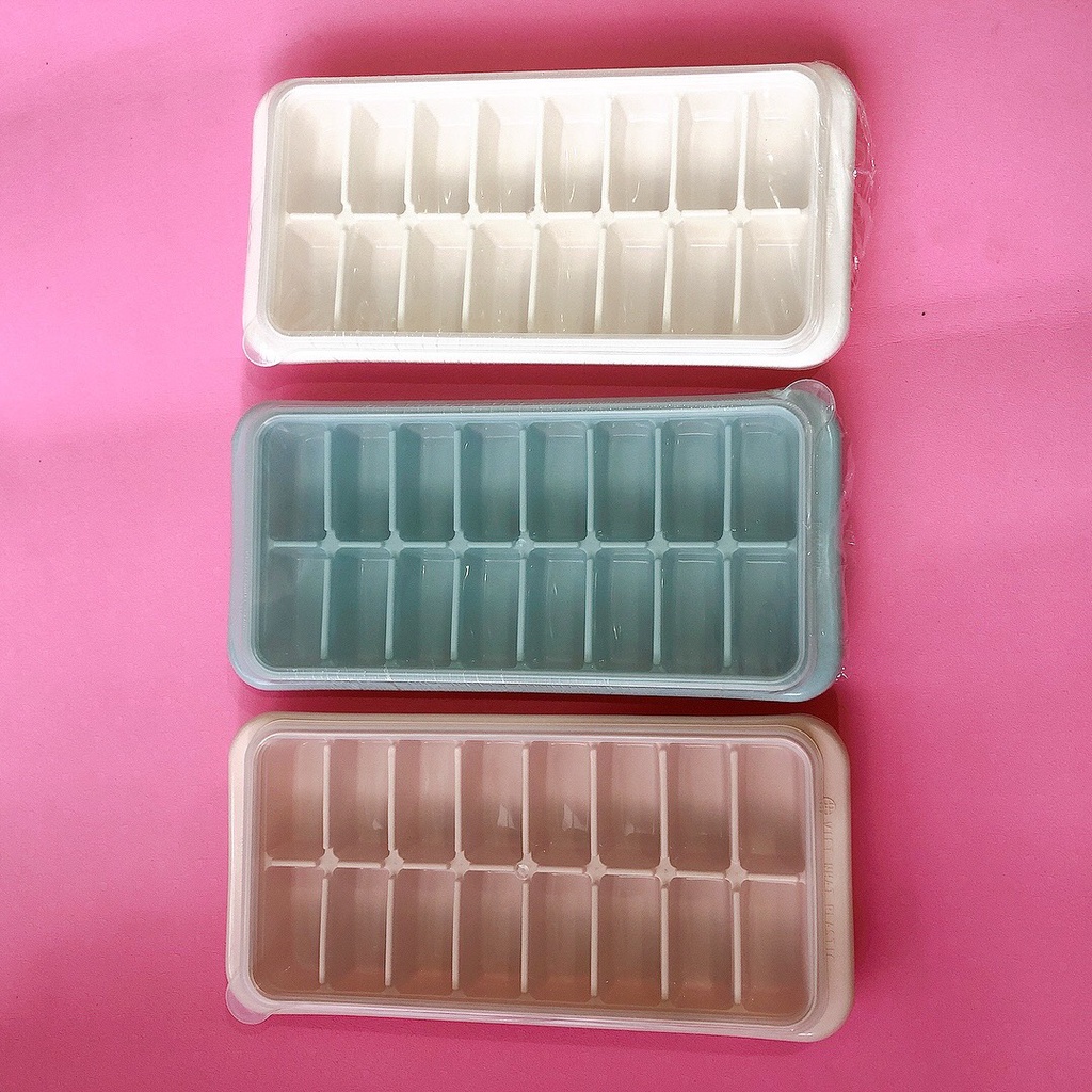 Khay Đựng Đá Tủ Lạnh Có Nắp Đậy 16 Viên Làm Thạch Hoa Quả Đa Năng Có Thể Xếp Chồng Tiện Dụng