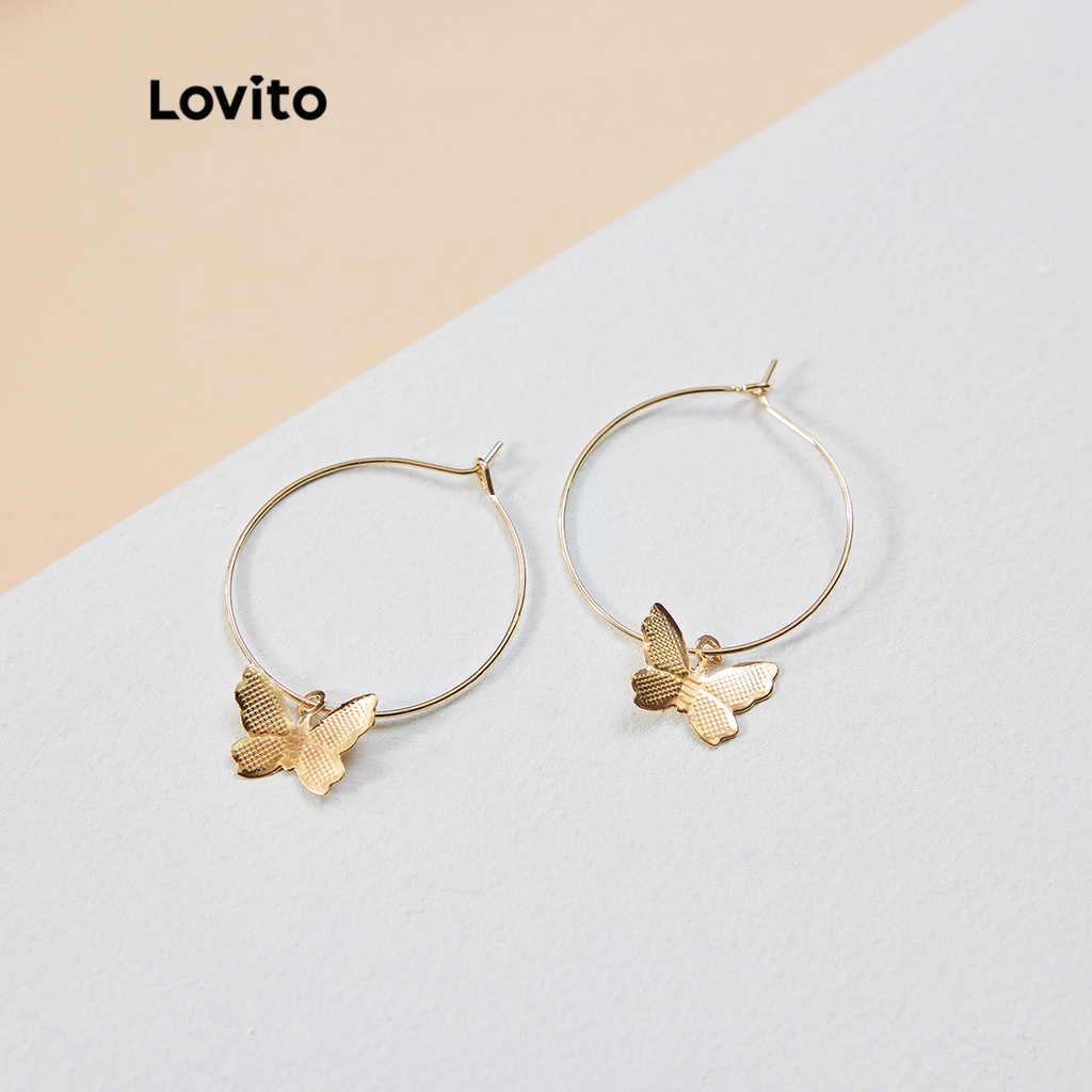 Bộ bông tai Lovito kiểu dáng bướm và trái tim đính đá nhân tạo phong cách thanh lịch cho nữ L17M167 (Màu vàng)