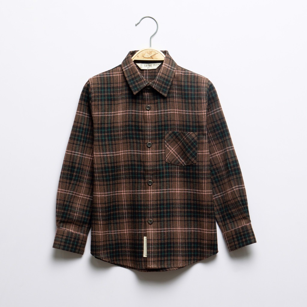 Áo sơ mi bé trai SAYME vải thô cotton cào lông kẻ caro cổ điển BCSH0007-8, BCSH009-10