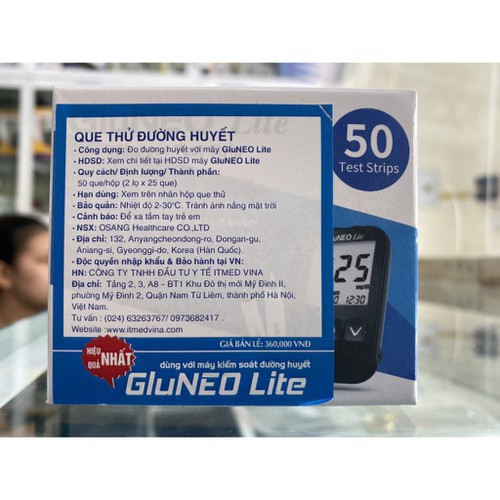 [ Y TẾ THẮNG OANH] QUE THỬ TIỂU ĐƯỜNG GLUNEO LITE 50 TEST- HÀN QUỐC