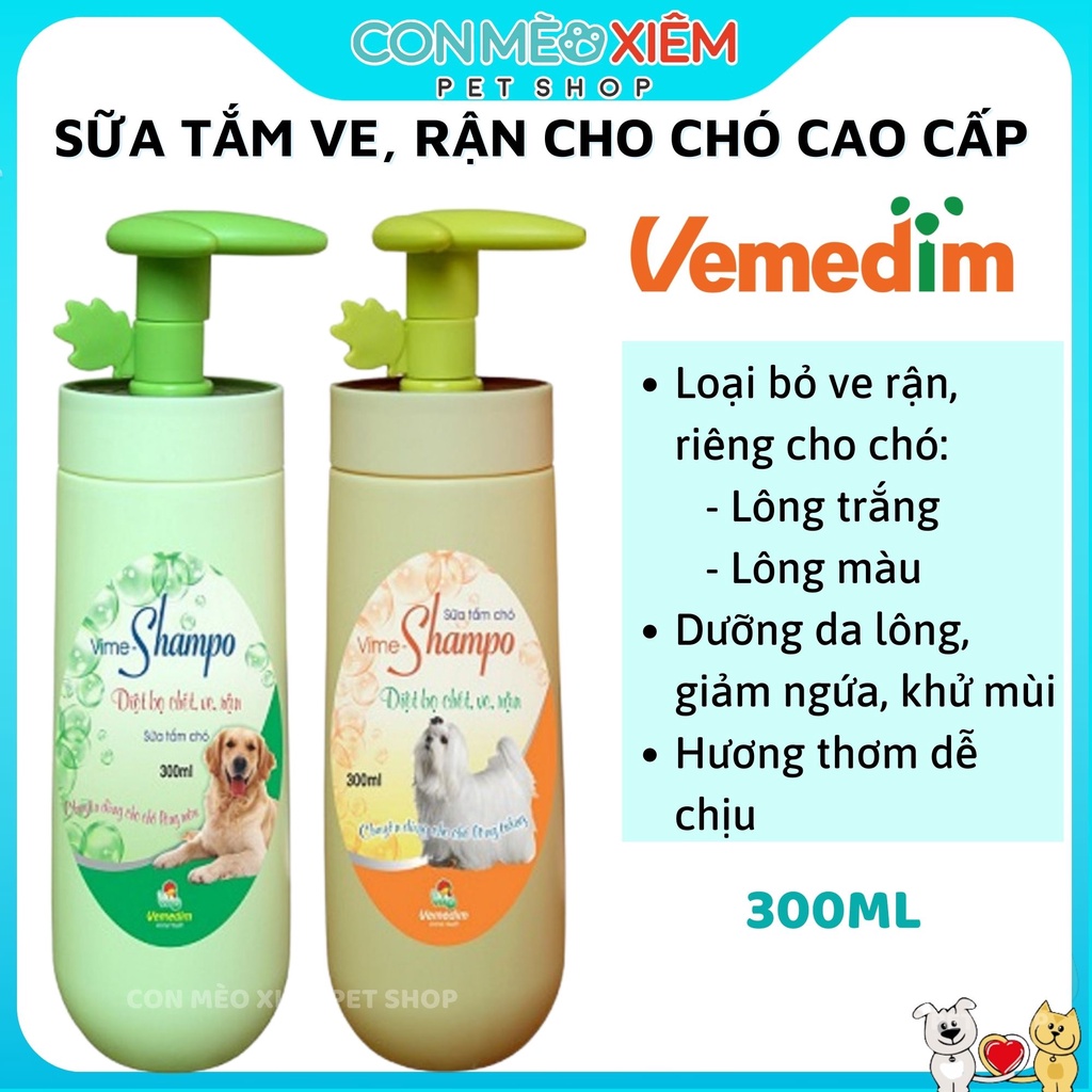 Sữa tắm cao cấp chó ve rận bọ chét Vemedim 300ml, chăm sóc dưỡng lông thú cưng Con Mèo Xiêm