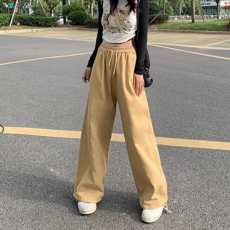 SUXI Quần Dài Thể Thao Ống Rộng Màu Trơn Kiểu Vintage Cá Tính Cho Nữ