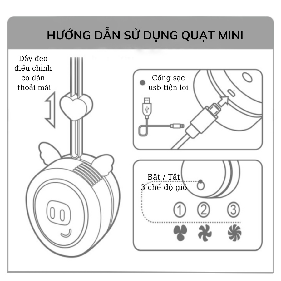 Quạt mini đeo cổ không cánh, Quạt mini sạc pin USB tiện lợi khi dã ngoại