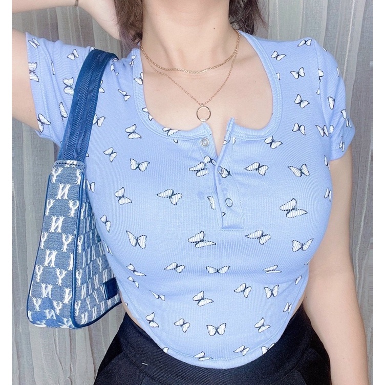 Áo croptop vạt bầu bút bấm hoa xinh xắn -B5N | BigBuy360 - bigbuy360.vn