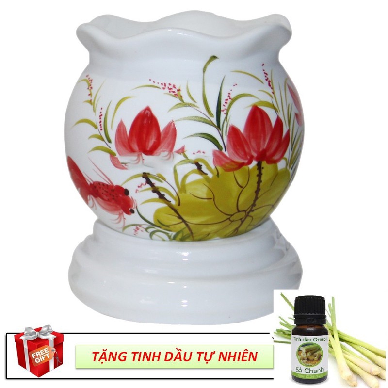 ĐÈN XÔNG TINH DẦU BÁT TRÀNG SIZE TO(11x 13cm) + TẶNG KÈM LỌ TINH DẦU 10ml