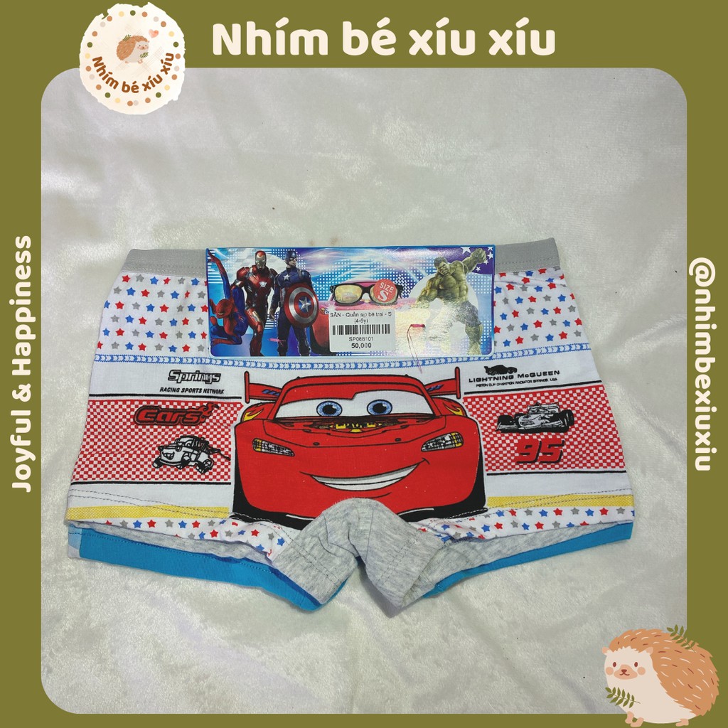 Combo 2 quần sịp đùi cotton bé trai hình siêu nhân nhện/ô tô (15-24 kg) nhimbexiuxiu