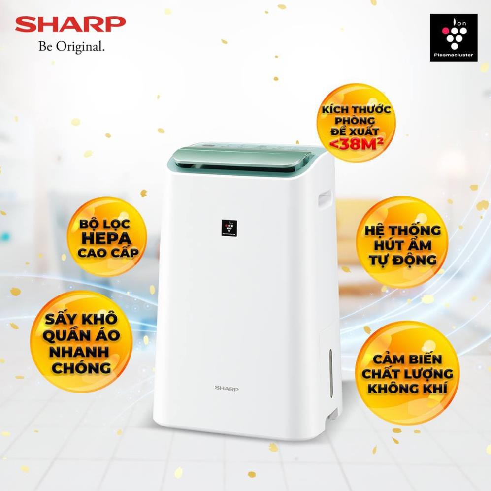 Máy lọc không khí hút ẩm Sharp DW-E16FA-W (38m2) Plasmacluster ion diệt khuẩn - Bảo hành chính hãng 12 Tháng