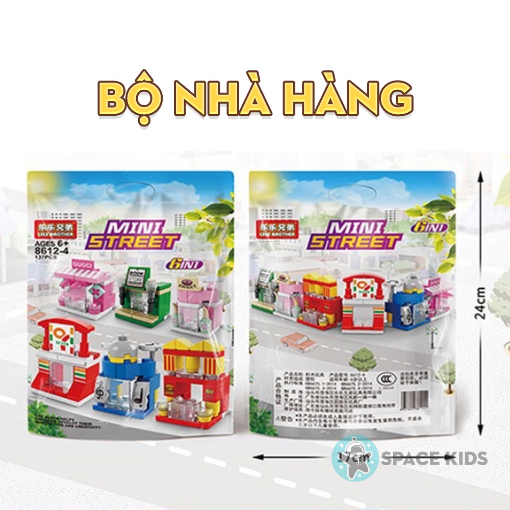 Đồ chơi lắp ráp mô hình 3d 6 trong 1 khu phố nhà hàng cho bé, lắp ghép mô hình mini