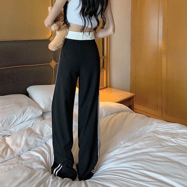Quần Dài Lưng Cao Ống Rộng Màu Sắc Tương Phản Thời Trang Mùa Hè Cho Nữ