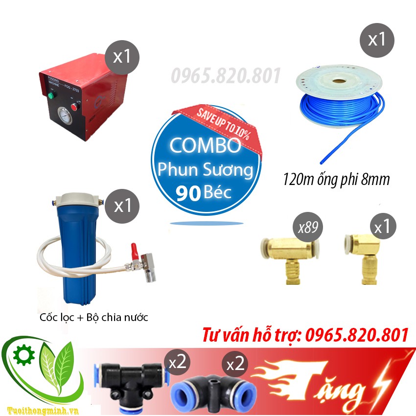 Trọn bộ phun sương tưới lan, làm mát từ 60 -&gt; 90 béc