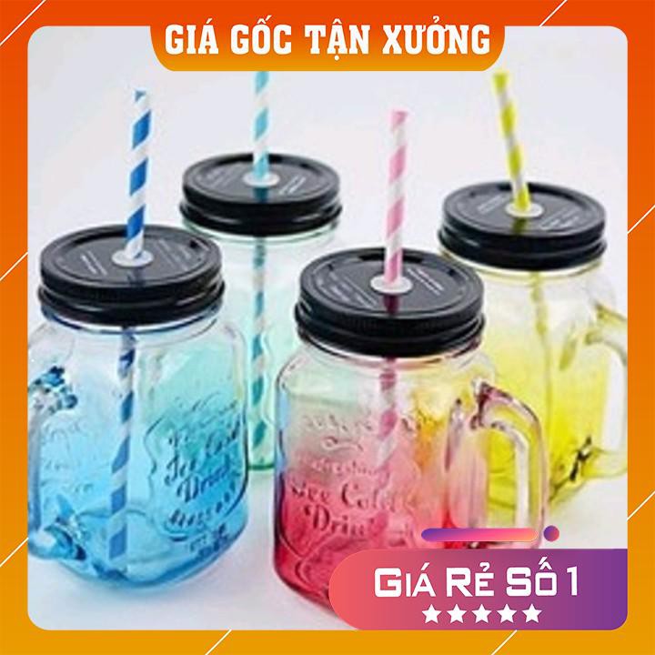 [An toàn - Tiết kiệm]  ( Chọn màu) LY QUAI THUỶ TINH CÓ ỐNG HÚT 480ml