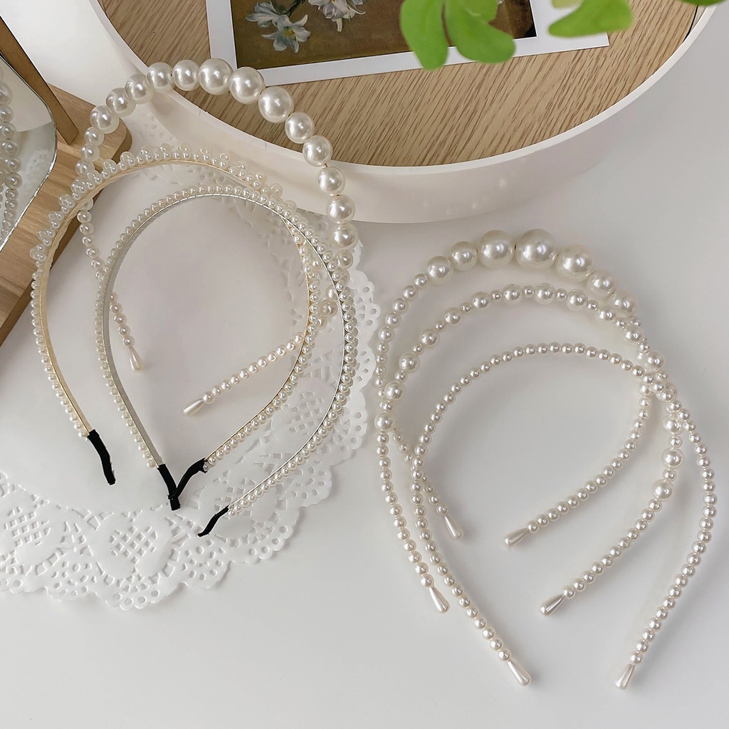 Bờm đính ngọc trai nhân tạo băng đô cài tóc cho bé gái phong cách thời trang Hàn Quốc