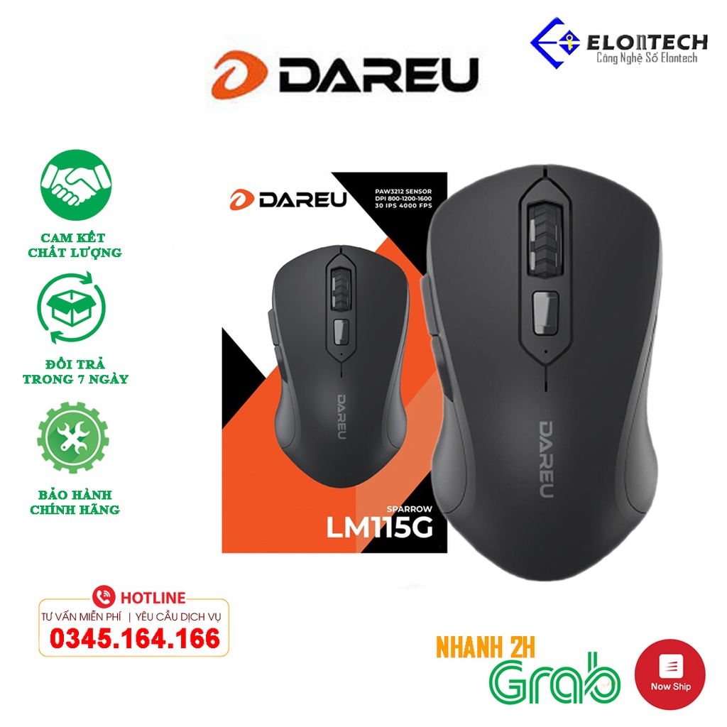 Chuột không dây Dareu LM115G chính hãng | Chuột laptop Có nút trợ năng tiện lợi | Bảo hành 12 tháng
