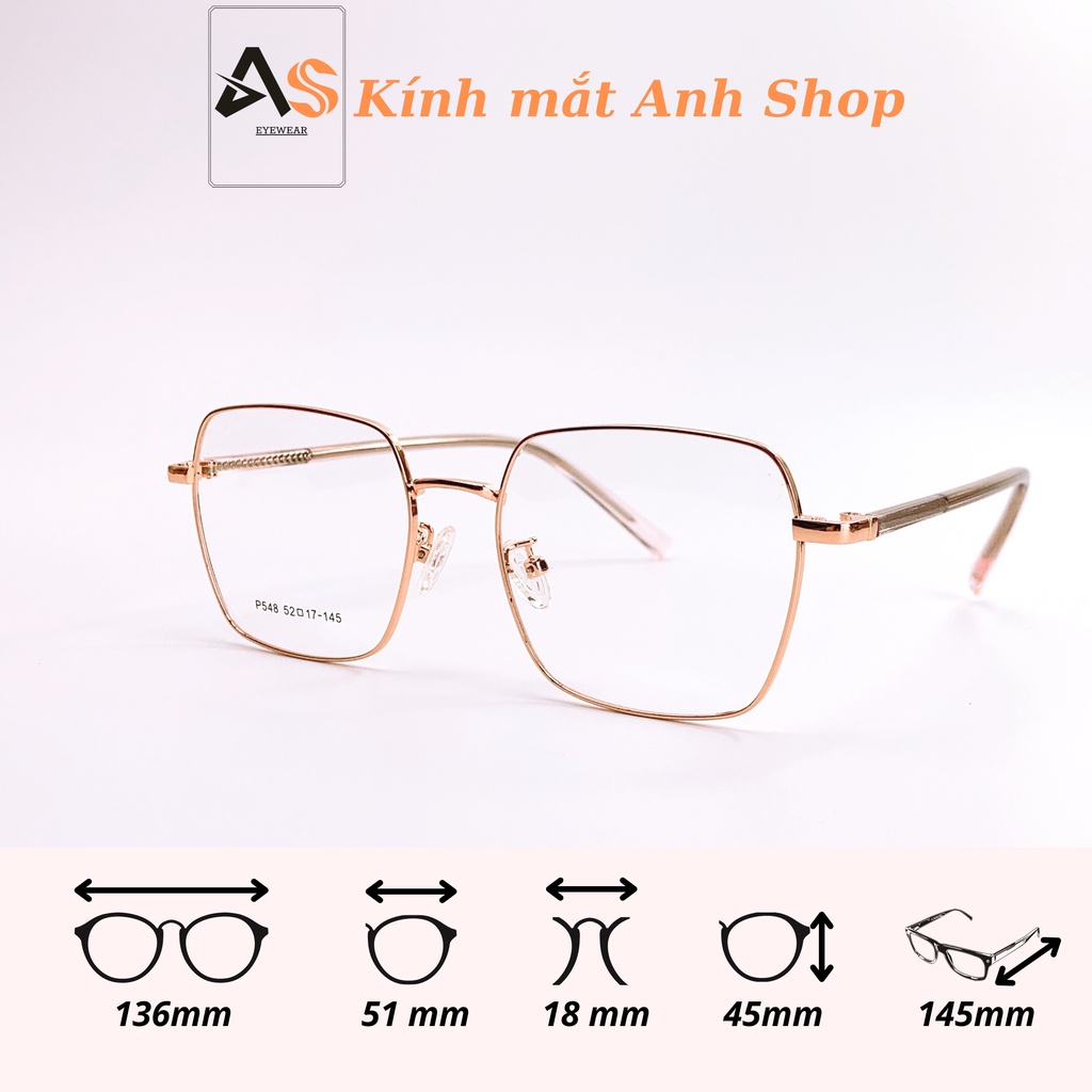 Gọng kính vuông to chất liệu kim loại kiểu dáng thời trang 548
