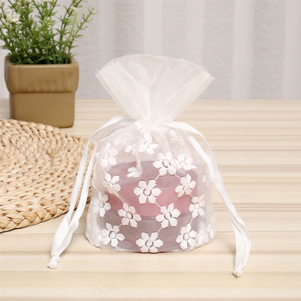 Set 20 Túi Lưới Dây Rút Họa Tiết Hoa Dùng Để Đựng Quà Cưới