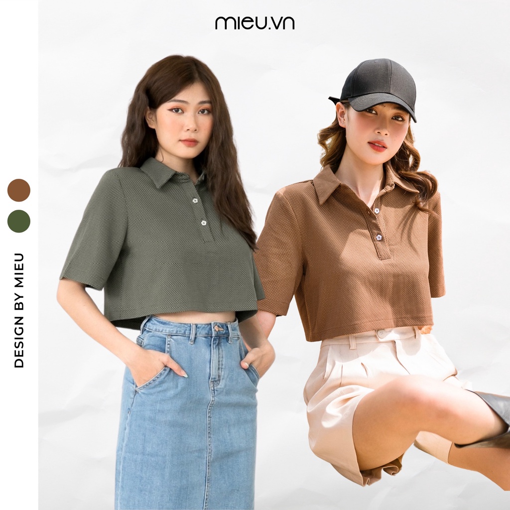 Áo polo nữ dáng ngắn croptop chất vải dày thêu cao cấp MIEU - HN07