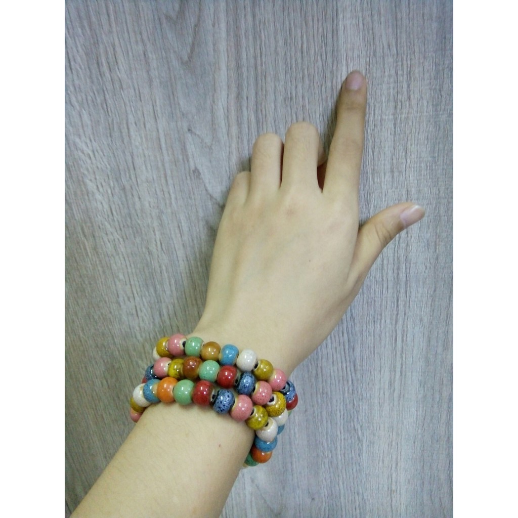 Vòng tay chuỗi hạt gốm sứ nhiều màu nam nữ thời trang đường kính hạt 0.7 cm