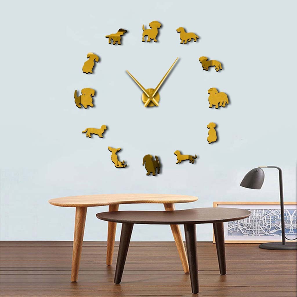 forkoobe.vn DIY Dachshund Wall Art Wiener Dog Puppy Frameless Giant Clock With Mirror Effect