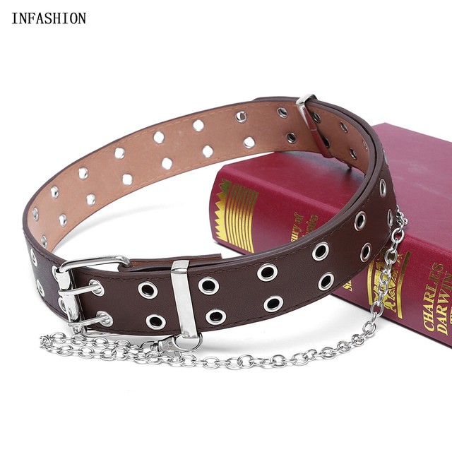 Thắt lưng bằng da PU đục lỗ phong cách Hip Hop cá tính sành điệu