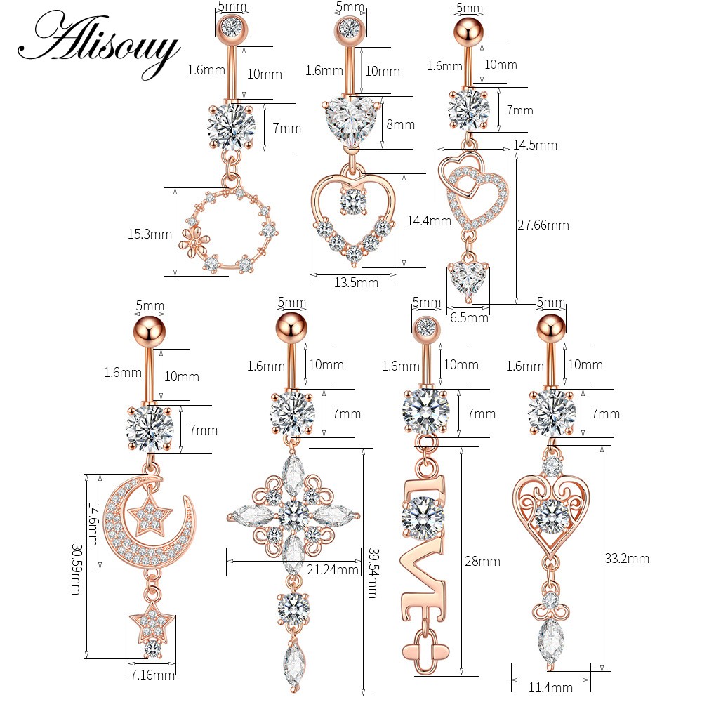 Alisouy 1 Khuyên Rốn Hình Chuồn Chuồn / Trăng Sao / Hoa / Trái Tim Bằng Thép Đính Đá zircon Gợi Cảm Cho Nữ