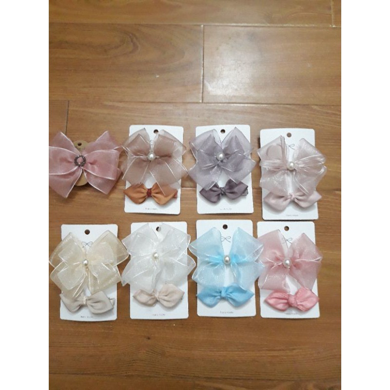set cặp nơ voan nhũ kèm kẹp nơ lụa hàn