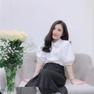 Áo sơ mi trắng cổ ren tiểu thư