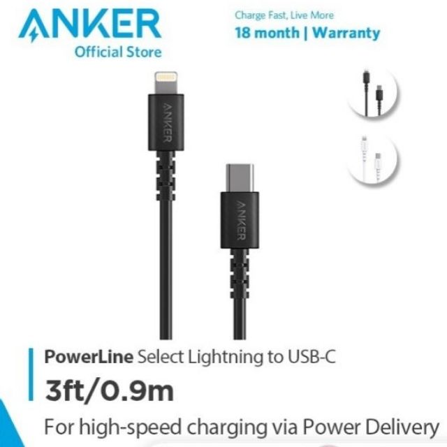 Cab anker powerline select USB-C - Lightning 0,9m