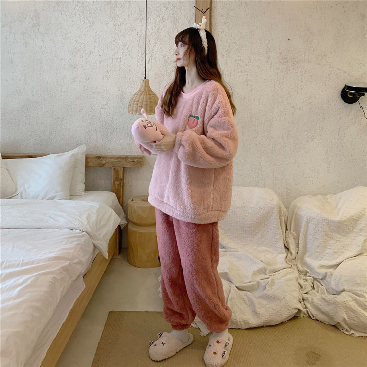 Set Pajamas Áo Dài Tay Cổ Bẻ + Quần Dài Cho Nữ