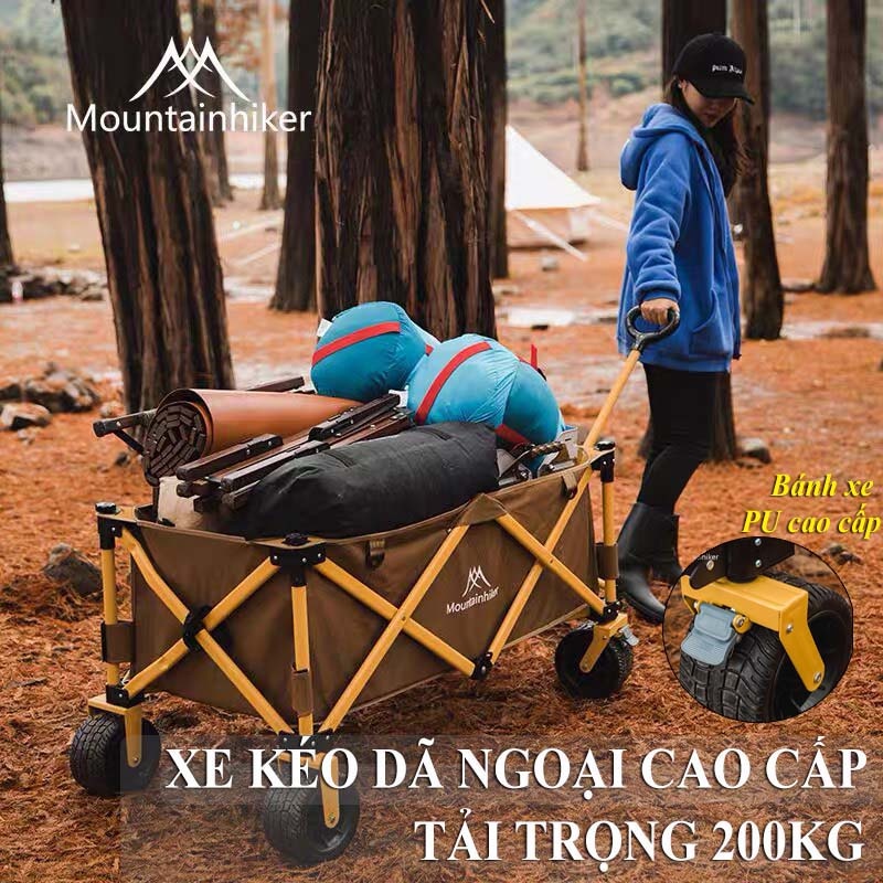 Xe Kéo Dã Ngoại Gấp Gọn Mountainhiker Xe Kéo Đồ Cắm Trại Chịu Tải 200Kg Lốp PU CAO CẤP Giảm Lực Cản Kéo Đẩy Dễ Dàng