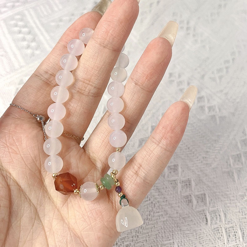 [Hàng Mới Về] Vòng Tay Đá Mã Não Trắng Cỡ Nhỏ Tươi Mới Mùa Xuân Hè Cho Nữ