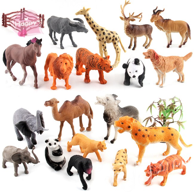 Mini Lovely Plastic Zoo Animal Figure Model Set Giraffe Hippo Tiger Christmas Kids Leopard Toy