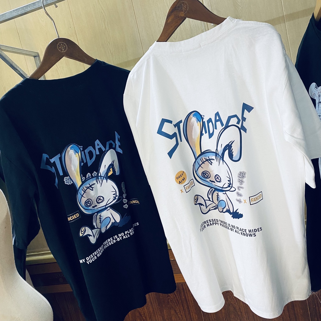 Áo thun unisex  hình thỏ stolidage form rộng vải cotton shophienmai- áo phông nam nữ phong cách ulzzang TH03
