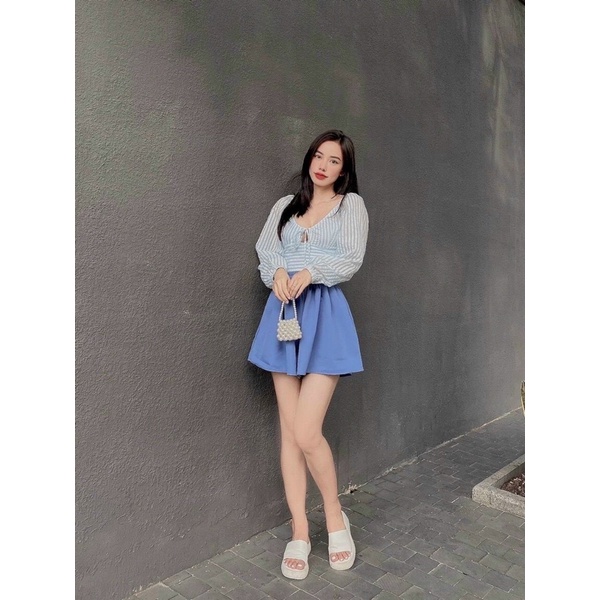 Set quần xanh áo crop xanh sọc 13780