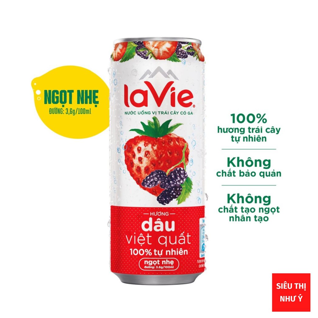Nước uống vị trái cây có ga La Vie Sparkling - Vị Dâu Việt Quất 330ml/lon (Thùng 24 lon)