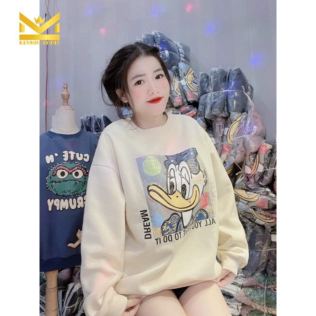 Áo Nỉ Nữ In Hình Vịt Conan Tay Dài Form Rộng Ulzzang Thu Đông(Ảnh Thật,Kèm Video)