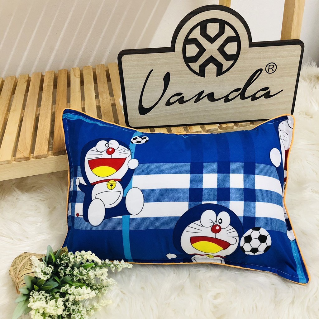 Gối đầu cho bé kèm vỏ cotton viền vàng kích thước 30cmx45cm