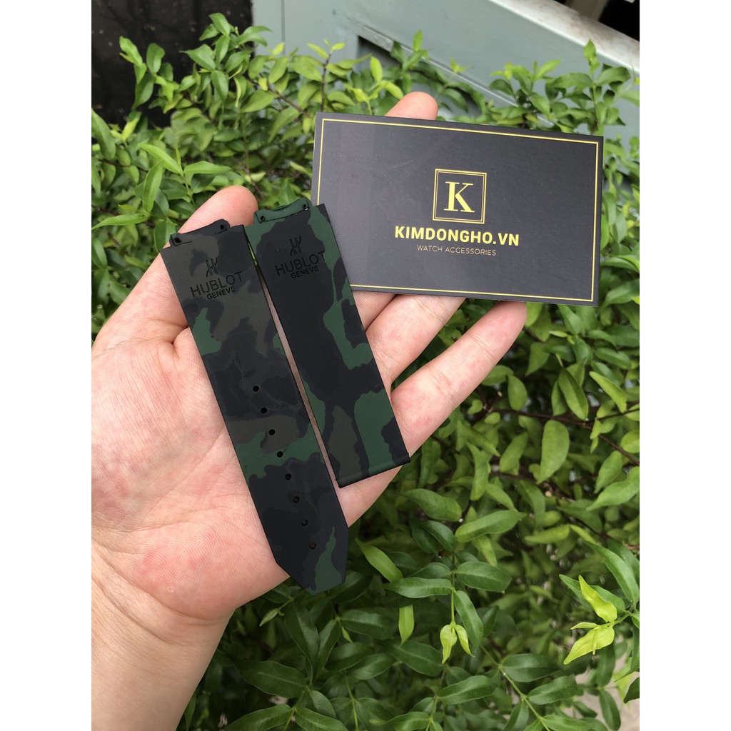 Tặng kèm tovit thay dây Dây đồng hồ Hublot cao su màu xanh quân đội case 45 BIGBANG size dây 17 - 25 - 22