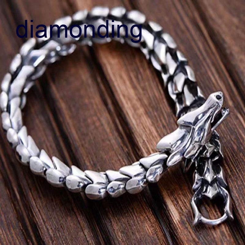 Vòng Tay Mạ Bạc 925 Mặt Hình Rồng Phong Cách Punk Cho Nam 22CM