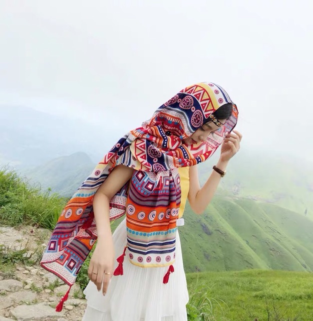 Khăn choàng vintage khăn choàng boho in hoạ tiết thổ cẩm