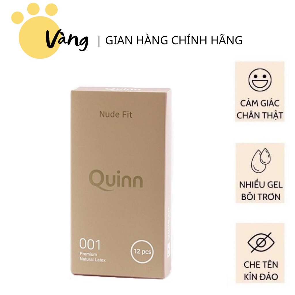 Bao Cao Su Siêu Mỏng Quinn Nude Fit 001mm Hàn Quốc Ôm Sát Chống Tuột Hộp 12 cái