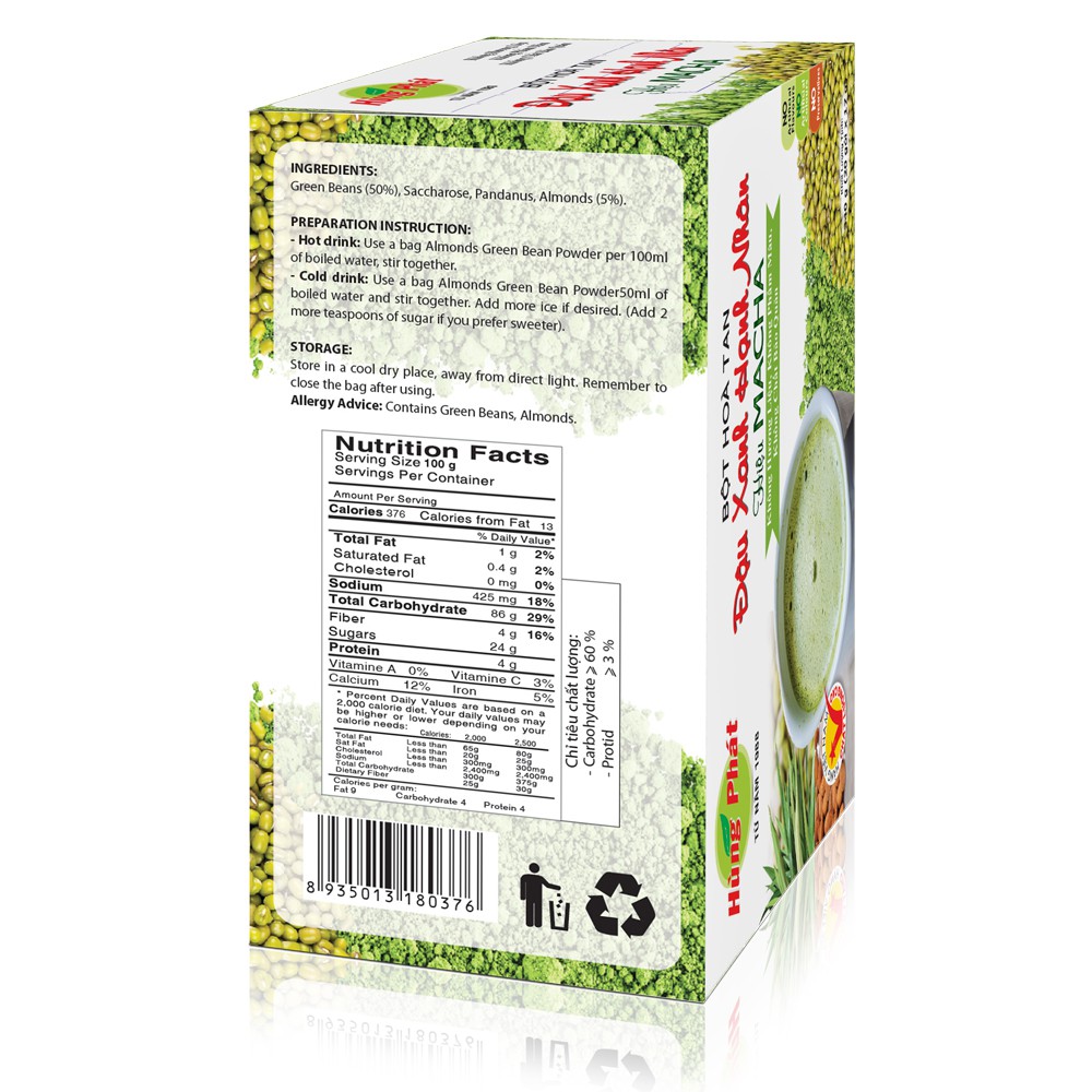 Bột HT Đậu Xanh Hạnh Nhân Hiệu Macha - Almonds Green Bean Powder