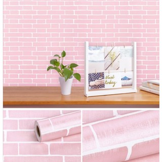 Cuộn 5m giấy dán tường gạch hồng trơn - khổ rộng 45cm có keo sẵn