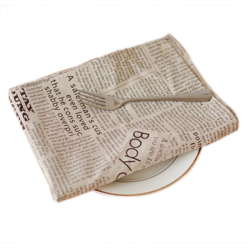 Khăn Trải Bàn Vải Lanh Cotton Họa Tiết Tờ Báo Phong Cách Vintage