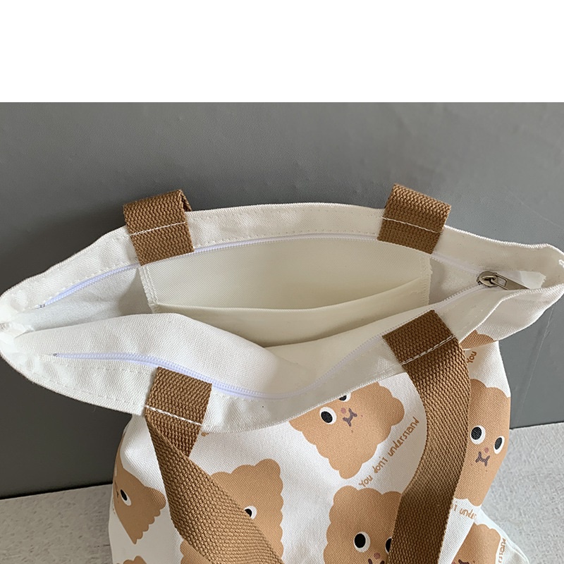 Túi tote vải canvas đeo vai họa tiết bánh quy dễ thương