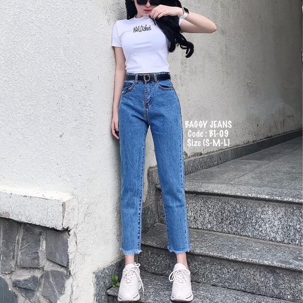Quần jean nữ baggy King168, quần nữ co dãn nhẹ mẫu THU77