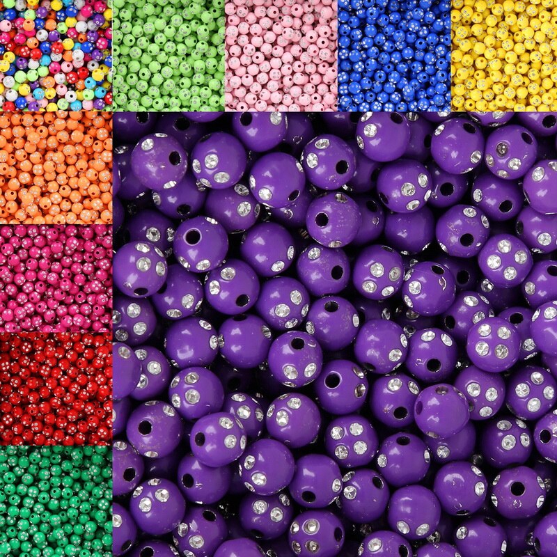 Set 100 hạt cườm 8mm bằng acrylic sáng bóng dùng làm trang sức vòng tay thủ công