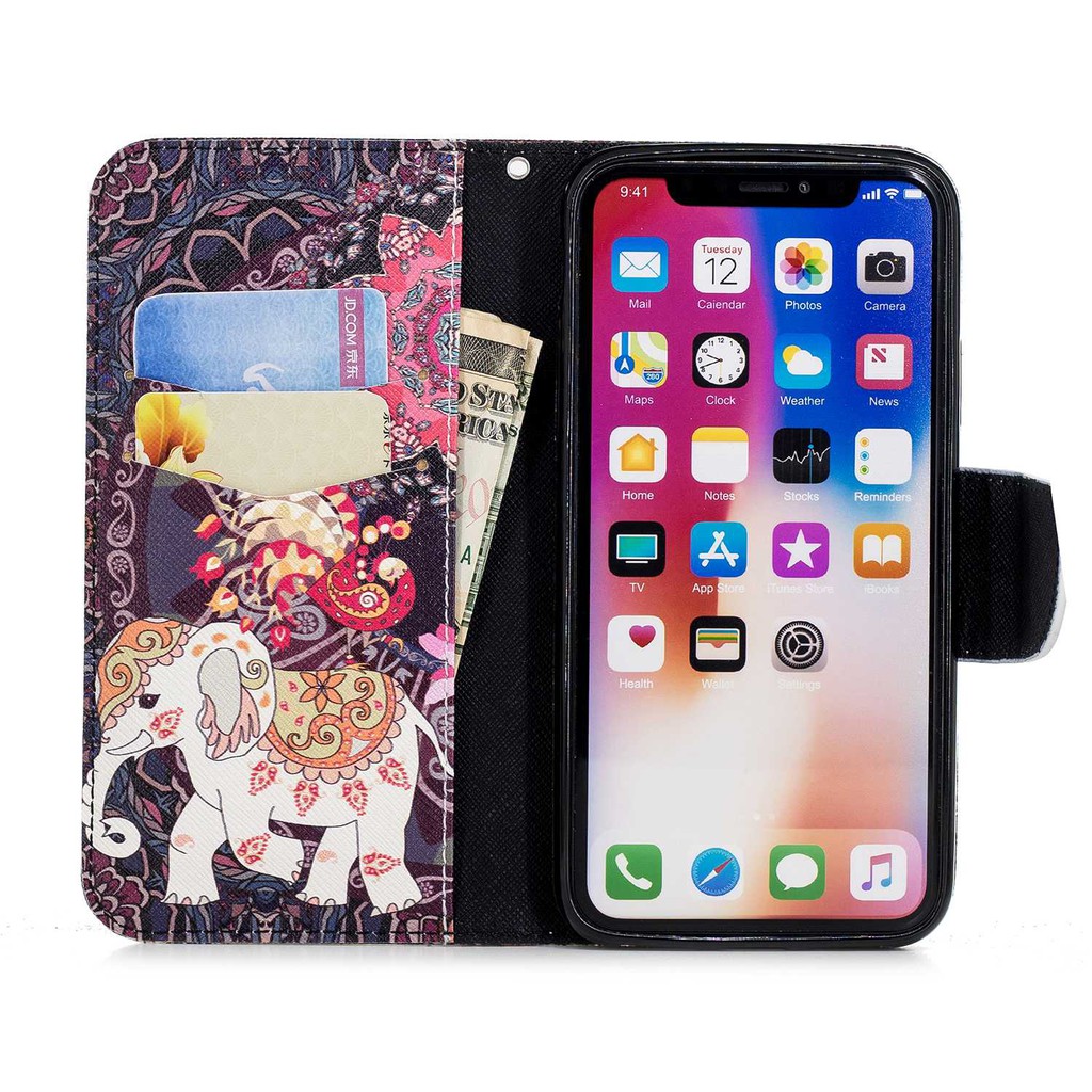 Bao da nắp gập dạng ví in hình xinh xắn cho IPhone XR X Xs Max | BigBuy360 - bigbuy360.vn