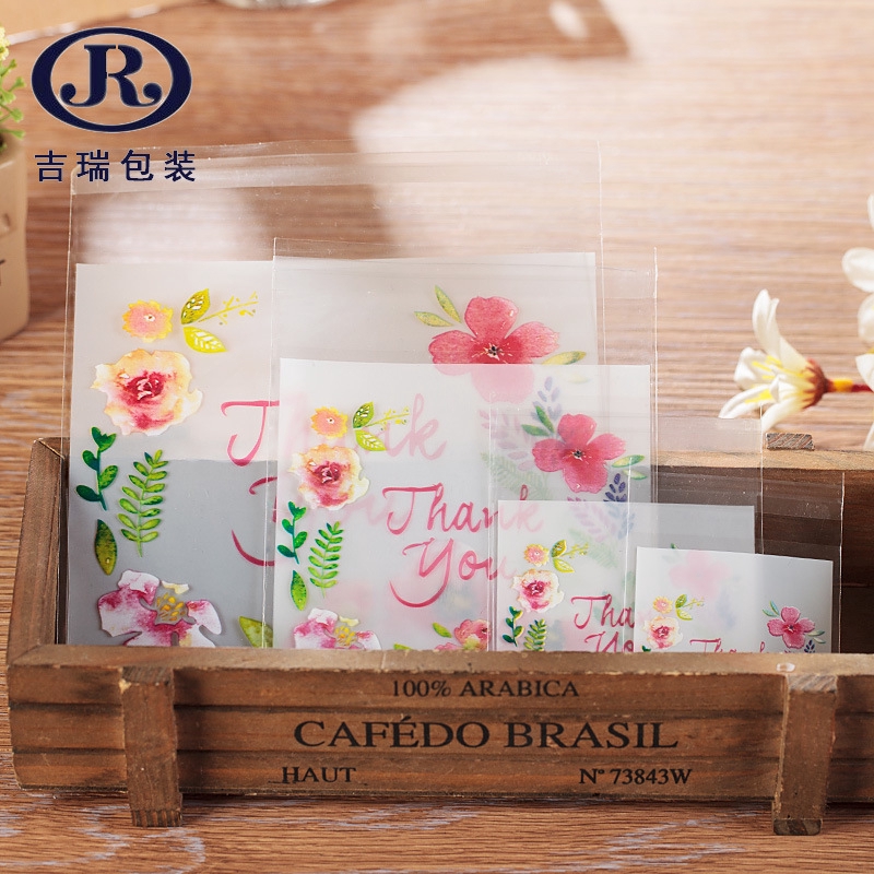 Set 100 Túi Nhựa Đựng Bánh Kẹo Có Keo Dán In Chữ Thank You