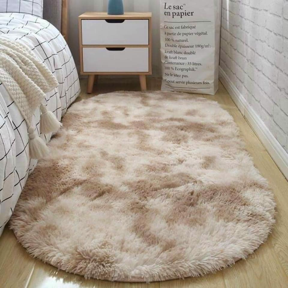 Thảm Lông Trải Sàn Hình Oval - Size 1mx1m6 - Có đế chống trượt